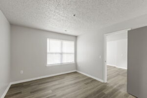 bedroom space by the living room Quartermill Apartments