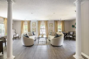 Stafford Lakes office couches and pillars