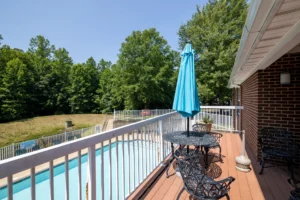 Stafford Lakes office balcony over pool